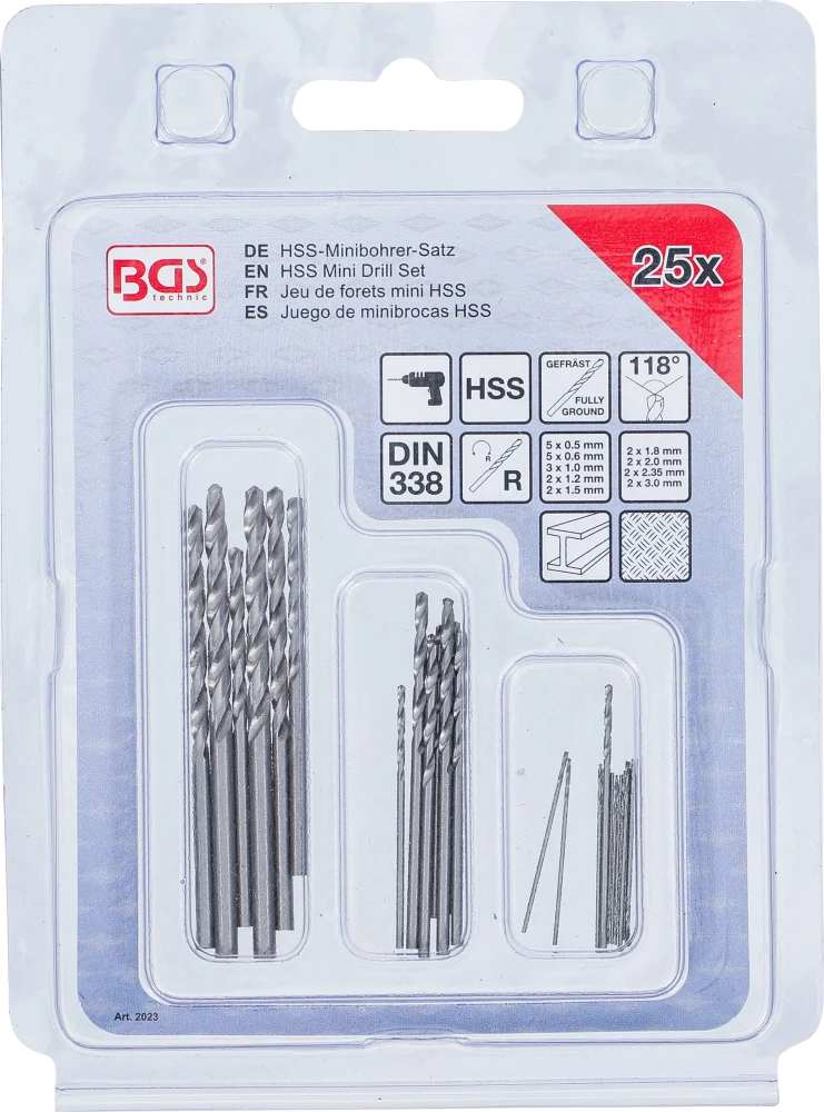 Conjunto de mini brocas HSS | 0,5 - 3,0 mm | 25 peças
