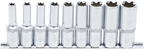 Conjunto de encaixes para chave de caixa perfil em E, profundos | Entrada de quadrado interno de 12,5 mm (1/2") | E10 - E24 | 9 peças