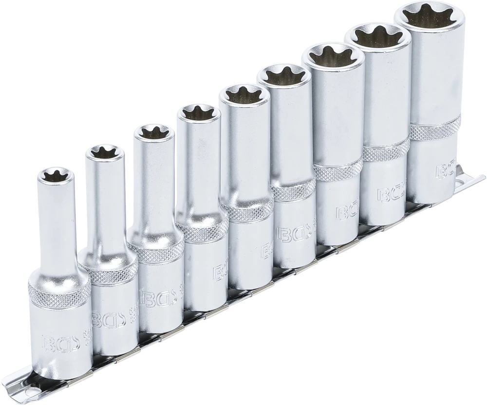 Conjunto de encaixes para chave de caixa perfil em E, profundos | Entrada de quadrado interno de 12,5 mm (1/2") | E10 - E24 | 9 peças