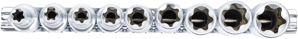 Conjunto de encaixes para chave de caixa perfil em E, profundos | Entrada de quadrado interno de 12,5 mm (1/2") | E10 - E24 | 9 peças