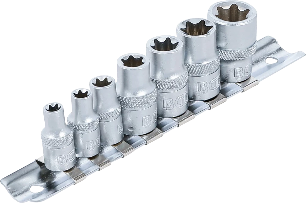 Conjunto de encaixes para chave de caixa perfil em E | Entrada de quadrado interno de 6,3 mm (1/4") / 10 mm (3/8") | E6 - E16 | 7 peças