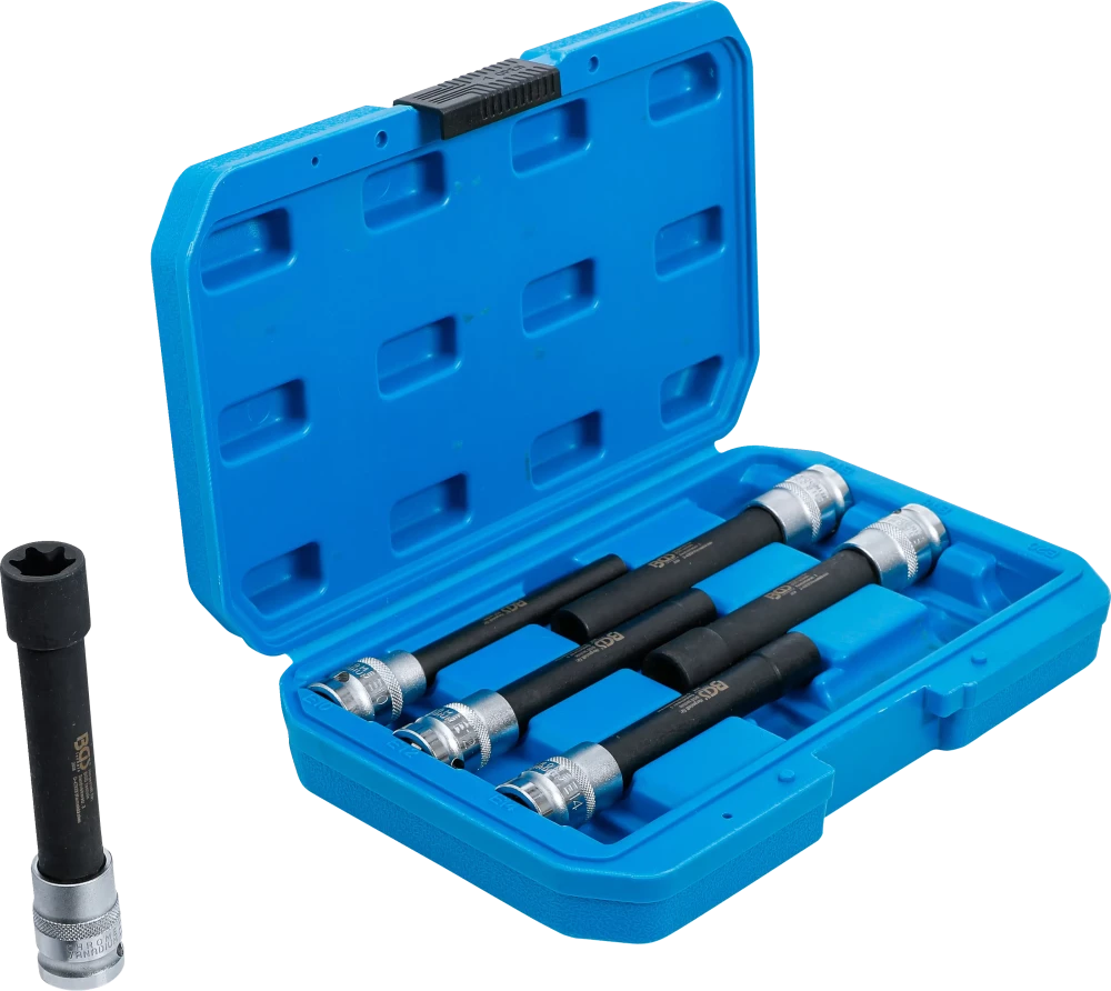 Conjunto de encaixes para chave de caixa perfil em E, extra compridos | Entrada de quadrado interno de 12,5 mm (1/2") | E10 - E20 | 6 peças