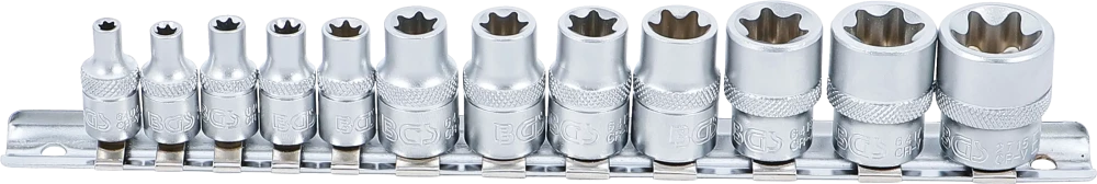 Conjunto de encaixes para chave de caixa perfil em E | Entrada de quadrado interno de 6,3 mm (1/4") / 10 mm (3/8") | E4 - E20 | 12 peças