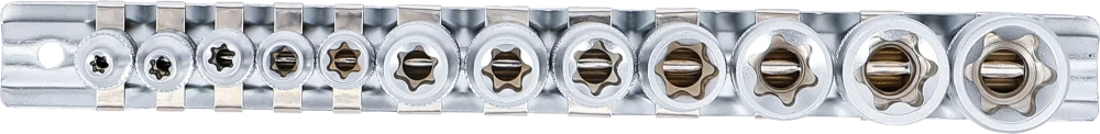 Conjunto de encaixes para chave de caixa perfil em E | Entrada de quadrado interno de 6,3 mm (1/4") / 10 mm (3/8") | E4 - E20 | 12 peças