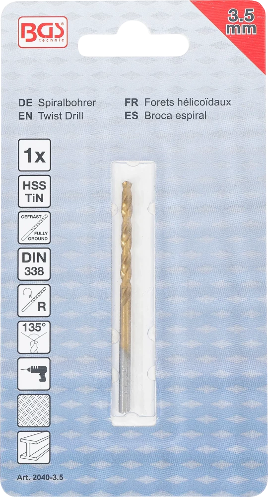 Broca helicoidal | HSS-G | de nitrato de titânio | 3,5 mm
