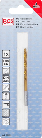 Broca helicoidal | HSS-G | de nitrato de titânio | 4,0 mm