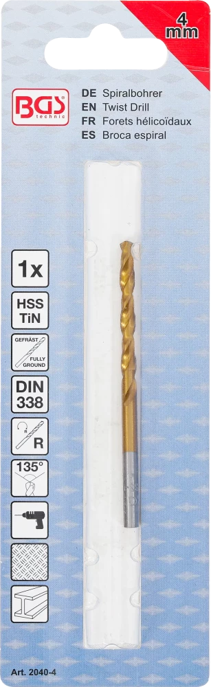 Broca helicoidal | HSS-G | de nitrato de titânio | 4,0 mm