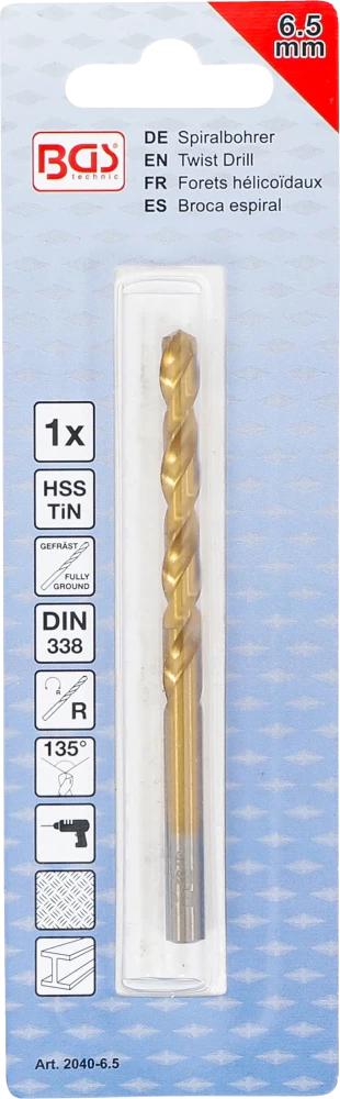 Broca helicoidal | HSS-G | de nitrato de titânio | 6,5 mm