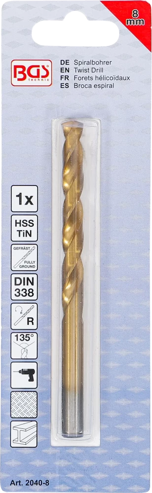 Broca helicoidal | HSS-G | de nitrato de titânio | 8,0 mm