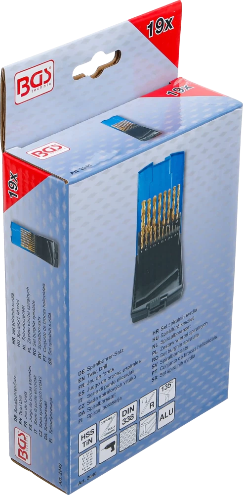 Conjunto de brocas helicoidais | HSS-G | de nitrato de titânio | 1 - 10 mm | 19 peças