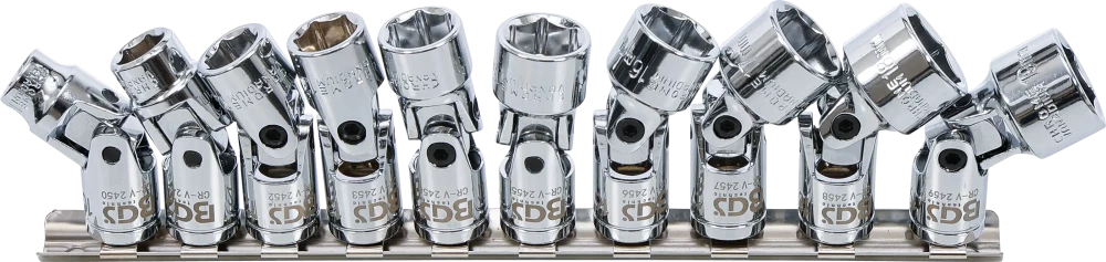 Conjunto de encaixes para junta de cardã sextavados | Entrada de quadrado interno de 10 mm (3/8") | 10 - 19 mm | 10 peças