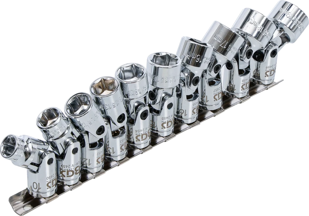 Conjunto de encaixes para junta de cardã sextavados | Entrada de quadrado interno de 10 mm (3/8") | 10 - 19 mm | 10 peças