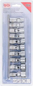Conjunto de encaixes para junta de cardã sextavados | Entrada de quadrado interno de 10 mm (3/8") | 10 - 19 mm | 10 peças