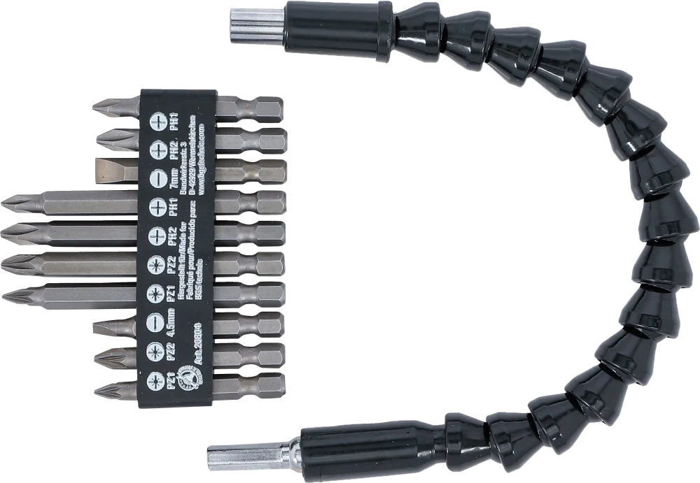 Conjunto de pontas com eixo flexível | Entrada de sextavado externo 6,3 mm (1/4") | 11 peças