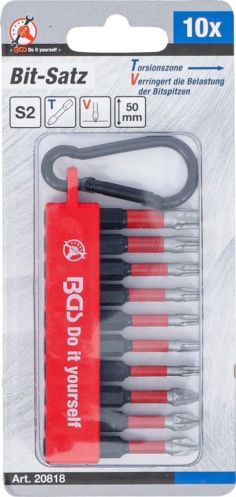 Conjunto de Pontas de Torção | 1/4" | 50mm | PH2 + PZ2 + Torx | 10 peças