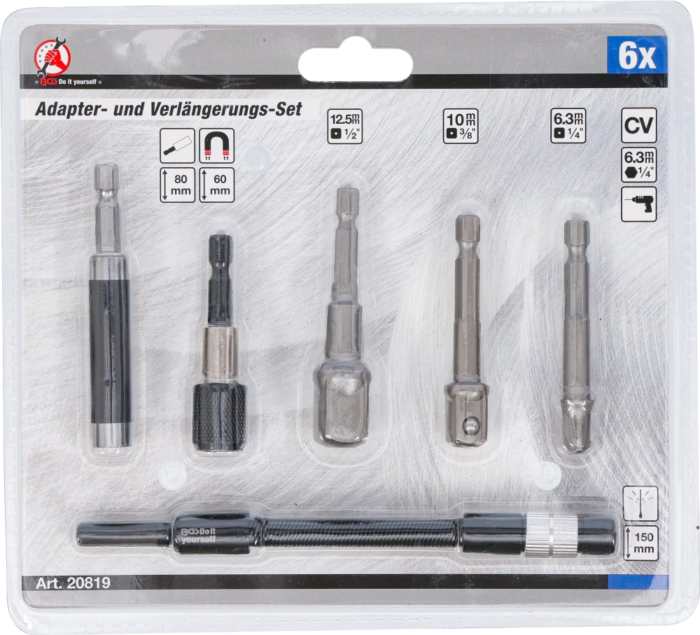 Conjunto de adaptadores e extensões | para perfuradoras | 6 peças