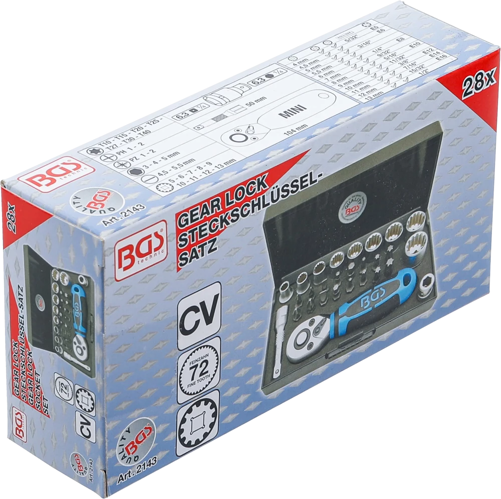 Conjunto de Chaves de Caixa Gear Lock 1/4" | 28 Peças
