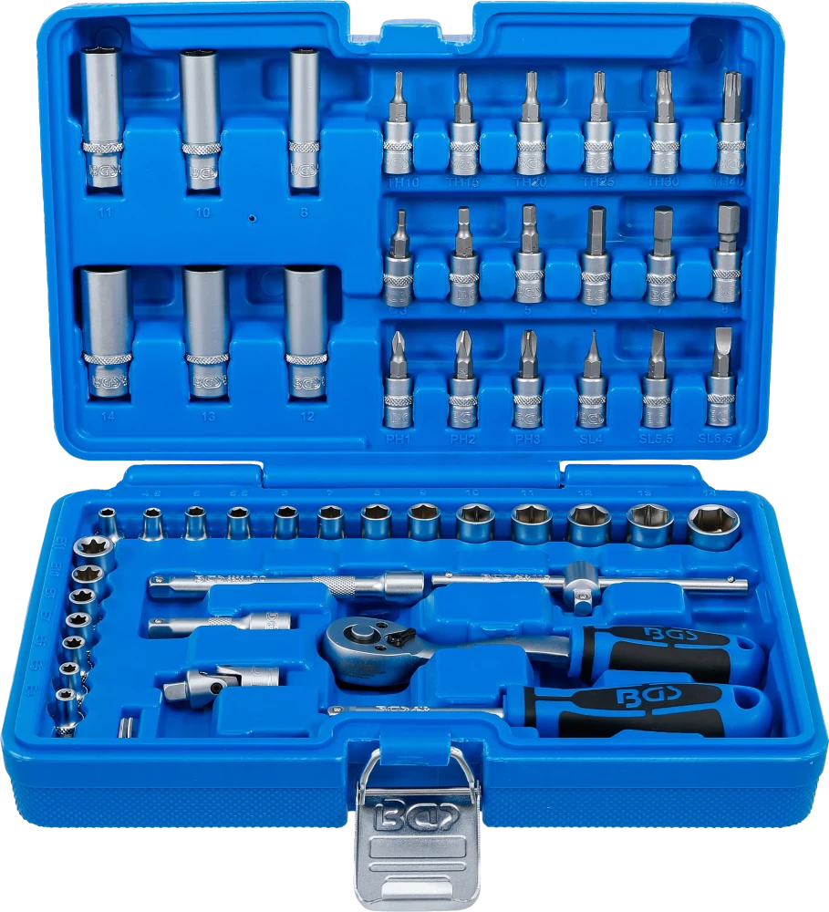 Conjunto de Chaves de Caixa 1/4" Sextavado + Perfil E | 53 Peças