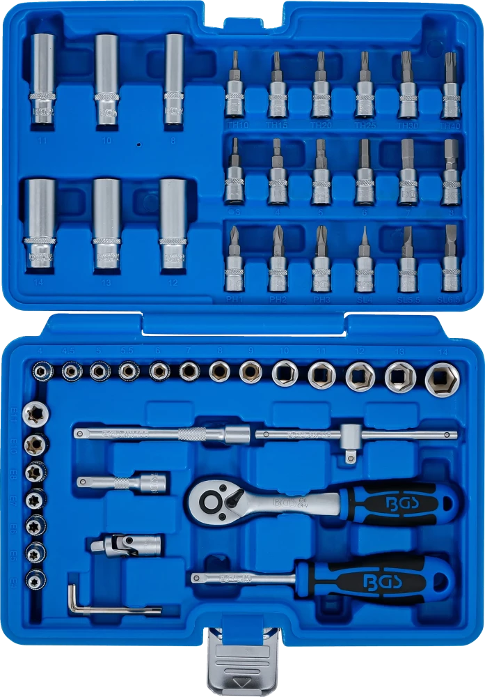 Conjunto de Chaves de Caixa 1/4" Sextavado + Perfil E | 53 Peças