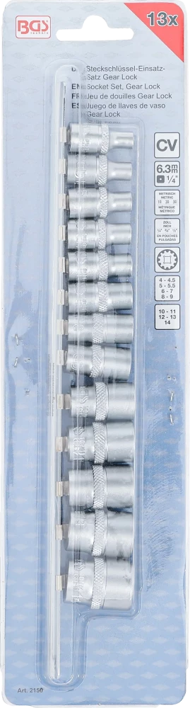 Conjunto de encaixes para chave de caixa Gear Lock | Entrada de quadrado interno de 6,3 mm (1/4") | 13 peças