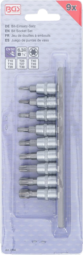 Conjunto de Encaixes para Pontas Torx | 1/4" | T10 - T50 | 9 peças