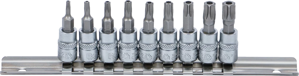 Conjunto de Encaixes para Pontas Torx com Furo | 1/4" | T10 - T50 | 9 peças