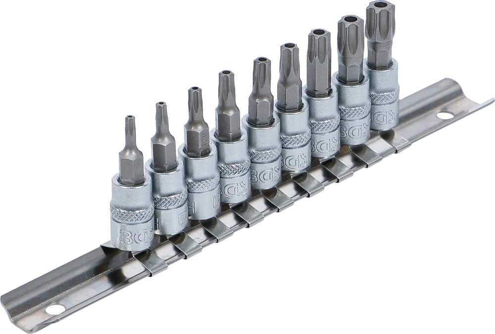 Conjunto de Encaixes para Pontas Torx com Furo | 1/4" | T10 - T50 | 9 peças
