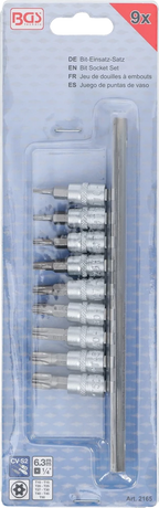 Conjunto de Encaixes para Pontas Torx com Furo | 1/4" | T10 - T50 | 9 peças