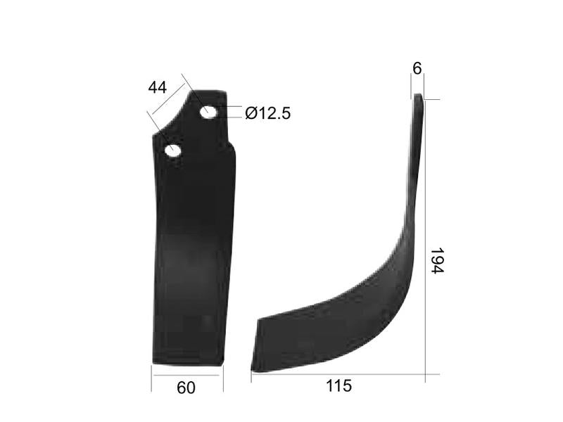 Faca Esq. 60x6mm Altura: 194mm. Centros de orifícios em: 44mm. Orifício Ø: 12.5mm. para Maschio Aplicavel em: 019100424 (S.21985)