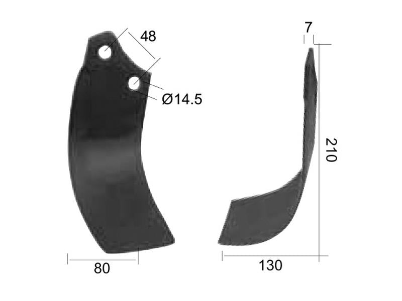 Faca Dt. 80x7mm Altura: 210mm. Centros de orifícios em: 48mm. Orifício Ø: 14.5mm. para Maschio Aplicavel em: 29100404 (S.21997)