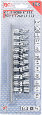 Conjunto de chaves de caixa articuladas | Entrada de quadrado interno de 6,3 mm (1/4") | 5 - 13 mm | 10 peças