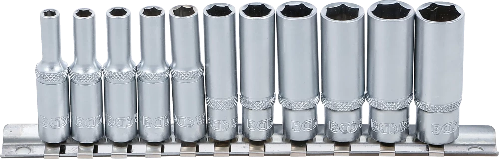 Conjunto de encaixes para chave de caixa sextavados, profundos | Entrada de quadrado interno de 6,3 mm (1/4") | 4 - 13 mm | 11 peças