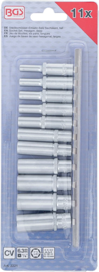 Conjunto de encaixes para chave de caixa sextavados, profundos | Entrada de quadrado interno de 6,3 mm (1/4") | 4 - 13 mm | 11 peças