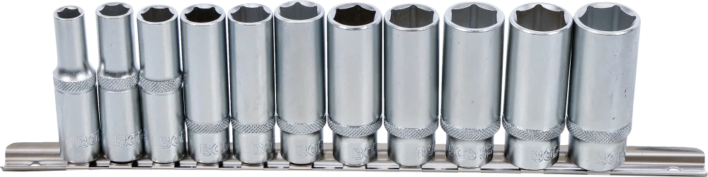 Conjunto de encaixes para chave de caixa sextavados, profundos | Entrada de quadrado interno de 10 mm (3/8") | 8 - 19 mm | 11 peças