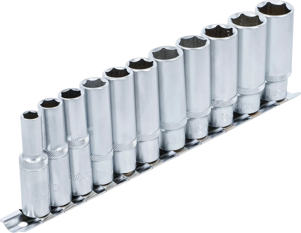 Conjunto de encaixes para chave de caixa sextavados, profundos | Entrada de quadrado interno de 10 mm (3/8") | 8 - 19 mm | 11 peças