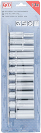 Conjunto de encaixes para chave de caixa sextavados, profundos | Entrada de quadrado interno de 10 mm (3/8") | 8 - 19 mm | 11 peças