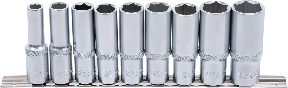 Conjunto de encaixes para chave de caixa sextavados, profundos | Entrada de quadrado interno de 12,5 mm (1/2") | 10 - 24 mm | 9 peças