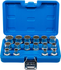 Conjunto de encaixes para chave de caixa bihexagonais | Entrada de quadrado interno de 12,5 mm (1/2") | 8 - 24 mm | 16 peças