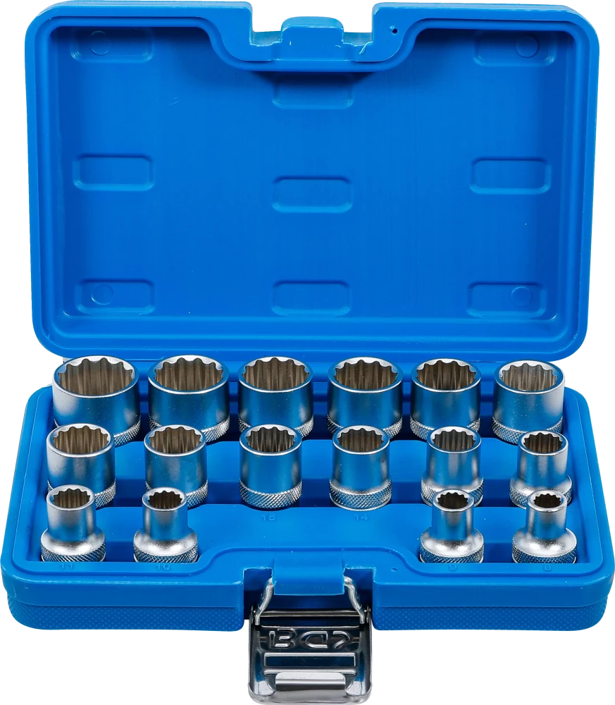 Conjunto de encaixes para chave de caixa bihexagonais | Entrada de quadrado interno de 12,5 mm (1/2") | 8 - 24 mm | 16 peças