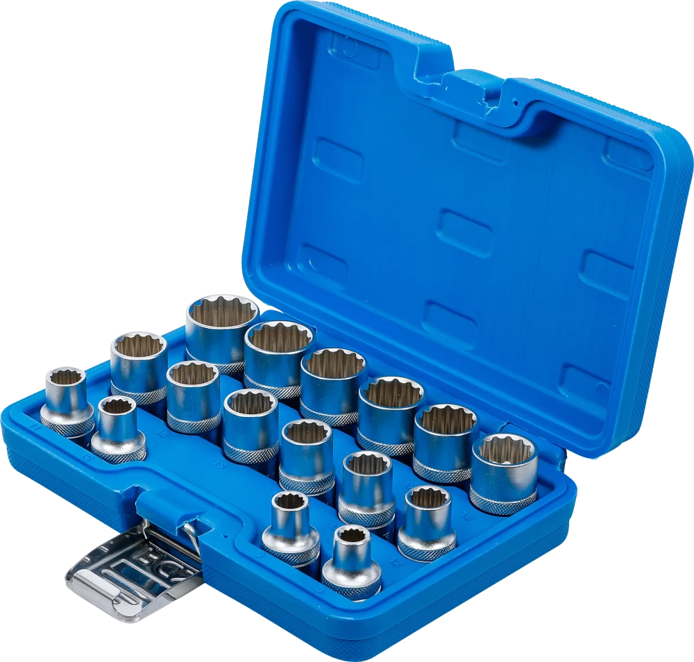 Conjunto de encaixes para chave de caixa bihexagonais | Entrada de quadrado interno de 12,5 mm (1/2") | 8 - 24 mm | 16 peças
