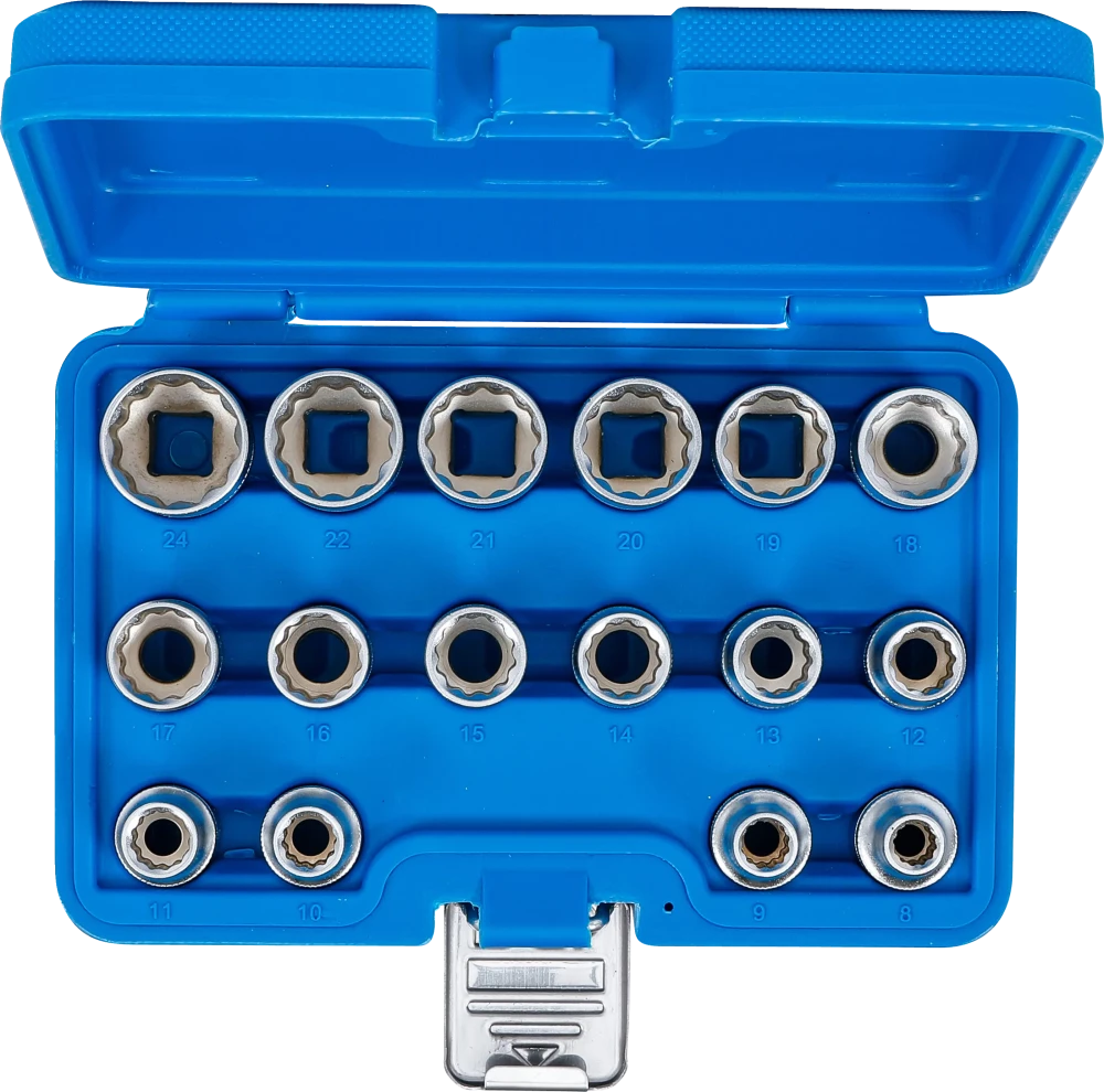 Conjunto de encaixes para chave de caixa bihexagonais | Entrada de quadrado interno de 12,5 mm (1/2") | 8 - 24 mm | 16 peças