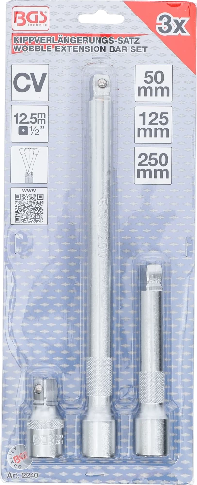 Conjunto de extensões basculantes | 12,5 mm (1/2") | 50 / 125 / 250 mm | 3 peças