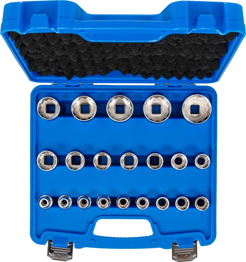 Conjunto de encaixes para chave de caixa bihexagonais | Entrada de quadrado interno de 12,5 mm (1/2") | 8 - 36 mm | 21 peças