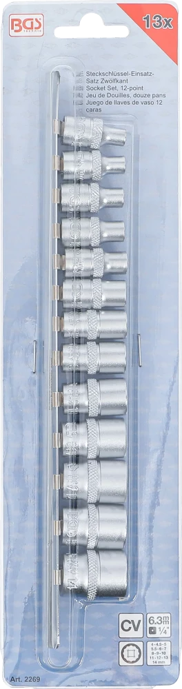 Conjunto de encaixes para chave de caixa bihexagonais | Entrada de quadrado interno de 6,3 mm (1/4") | 4 - 14 mm | 13 peças