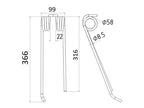 Mola - Dt. - Comp:365mm, Larg:90mm, Ø8mm - para Lely Aplicavel em: 4.1023.0437.0 (S.22835)