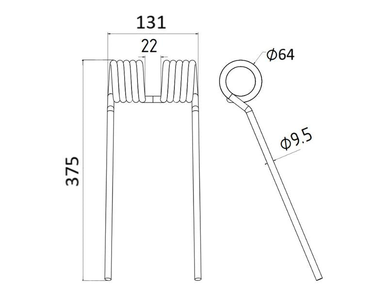 Mola Comp:375mm, Larg:130mm, Ø9.5mm - para Claas, Bautz Aplicavel em: 9568151 (S.22837)