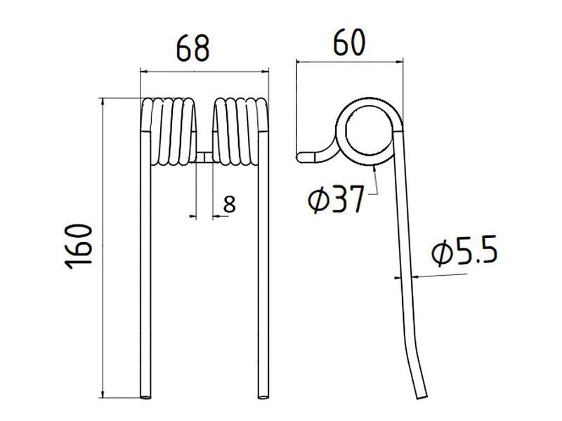 Mola Comp:160mm, Larg:68mm, Ø5.5mm - para Pottinger, Landsberg Aplicavel em: 436144 (S.22885)