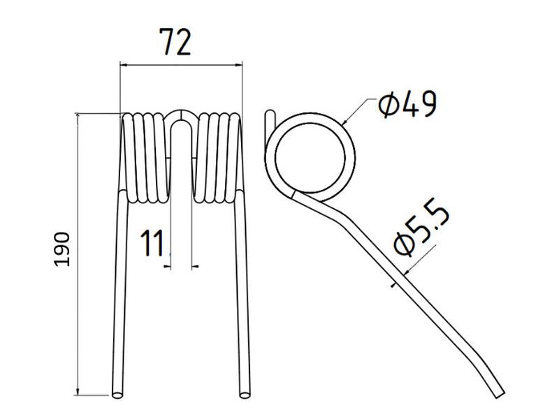 Mola Comp:190mm, Larg:72mm, Ø5.5mm - para Hesston, Massey Ferguson Aplicavel em: 700716132 (S.22954)