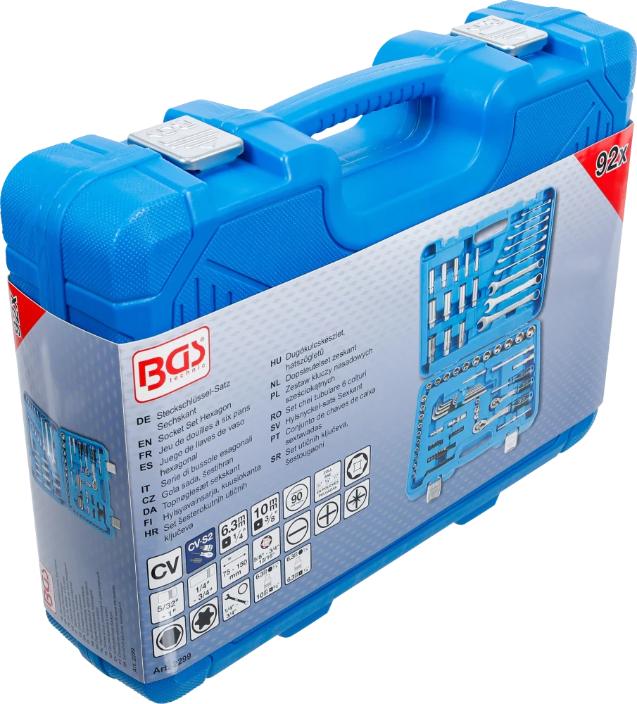 Conjunto de Chaves de Caixa Pro Torque 1/4"+3/8" | Polegadas | 92 Peças
