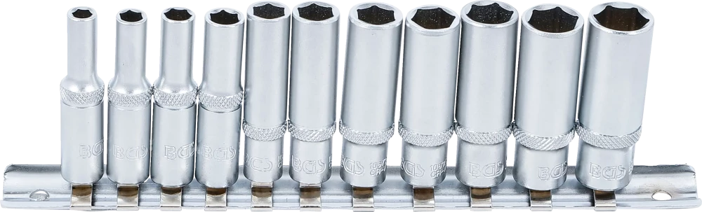 Conjunto de encaixes para chave de caixa sextavados, profundos | Entrada de quadrado interno de 6,3 mm (1/4") | Tamanhos em polegadas | 11 peças